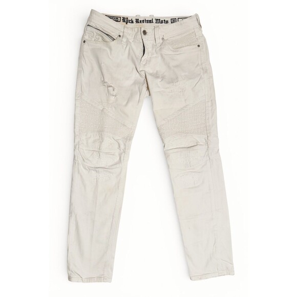 Rock Revival Moto Jeans Mens 32x31 Ivan White Distressed Biker Y2K Streetwear